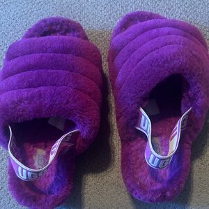 UGG Vibrant Purple Fluffy Slides. Slightly worn
